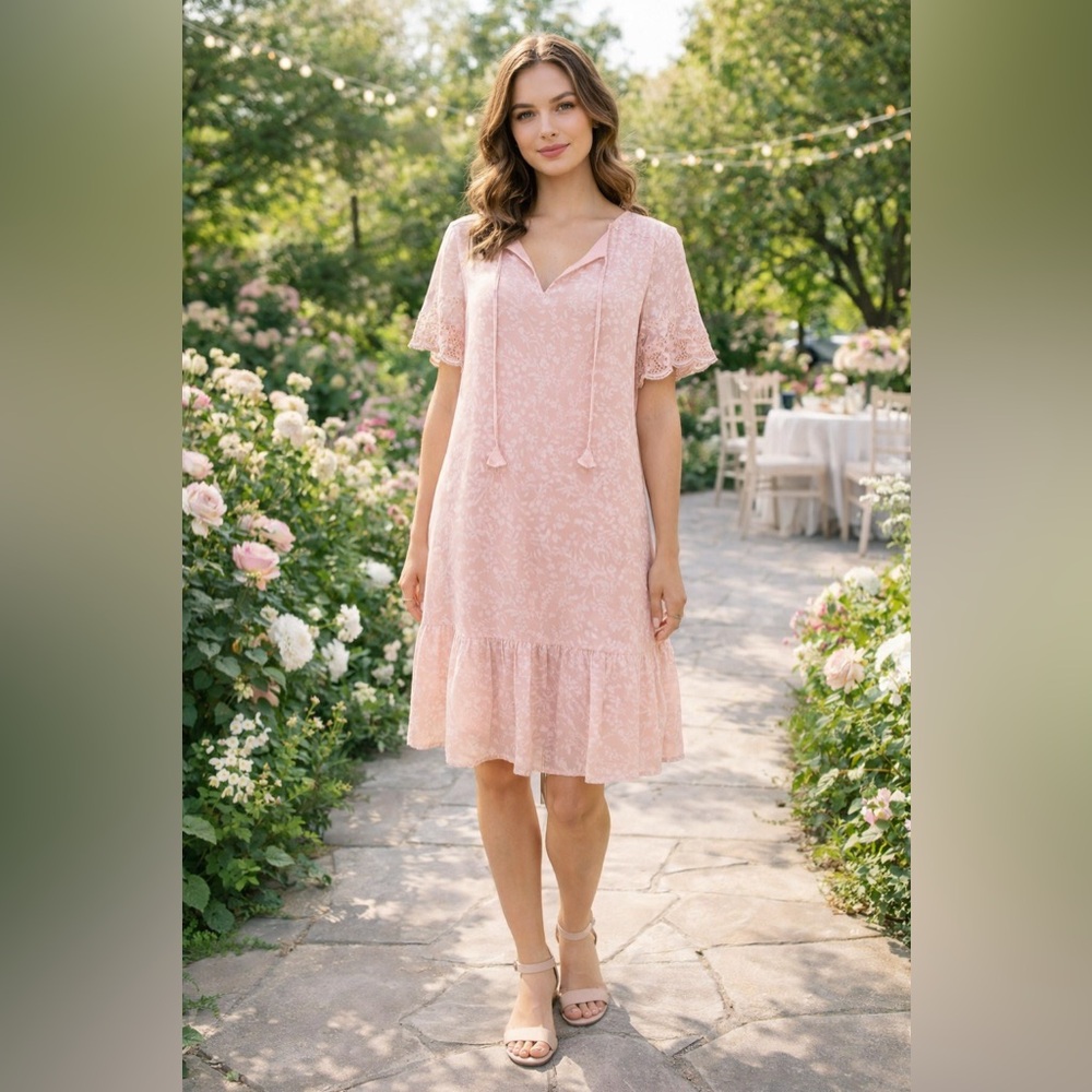 🌸 SANCTUARY Holly Floret Eyelet Peasant Dress – Pink Floral Boho